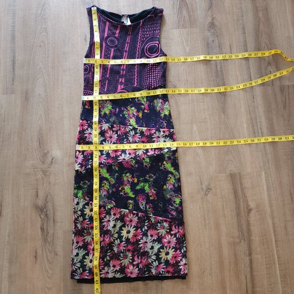 Y2K Jean Paul Gaultier Floral Geometric Print Stretchy Mesh Knee Length Dress - Picture 5 of 7